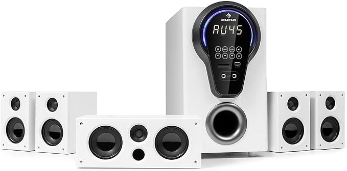 AUNA Areal 525 5.1 Heimkinosystem mit Subwoofer, 125 Watt, Bluetooth, AUX-Eingang, weiß