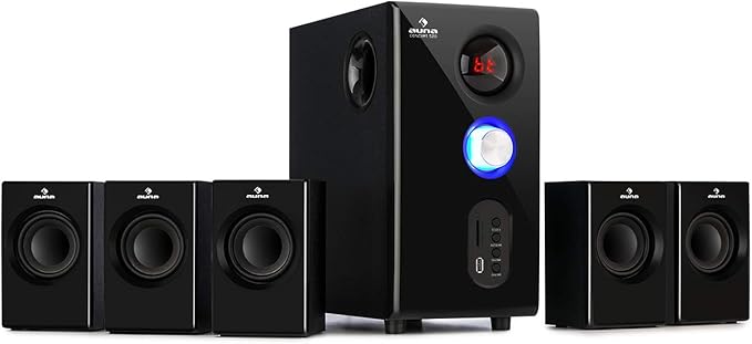auna Concept 5.1 Soundsystem, Heimkino, OneSide Subwoofer, Balanced Sound Concept, 5.1 Heimkinosystem mit Bluetooth, USB-Port, SD-Slot, inkl. Fernbedienung, 75 Watt RMS, schwarz